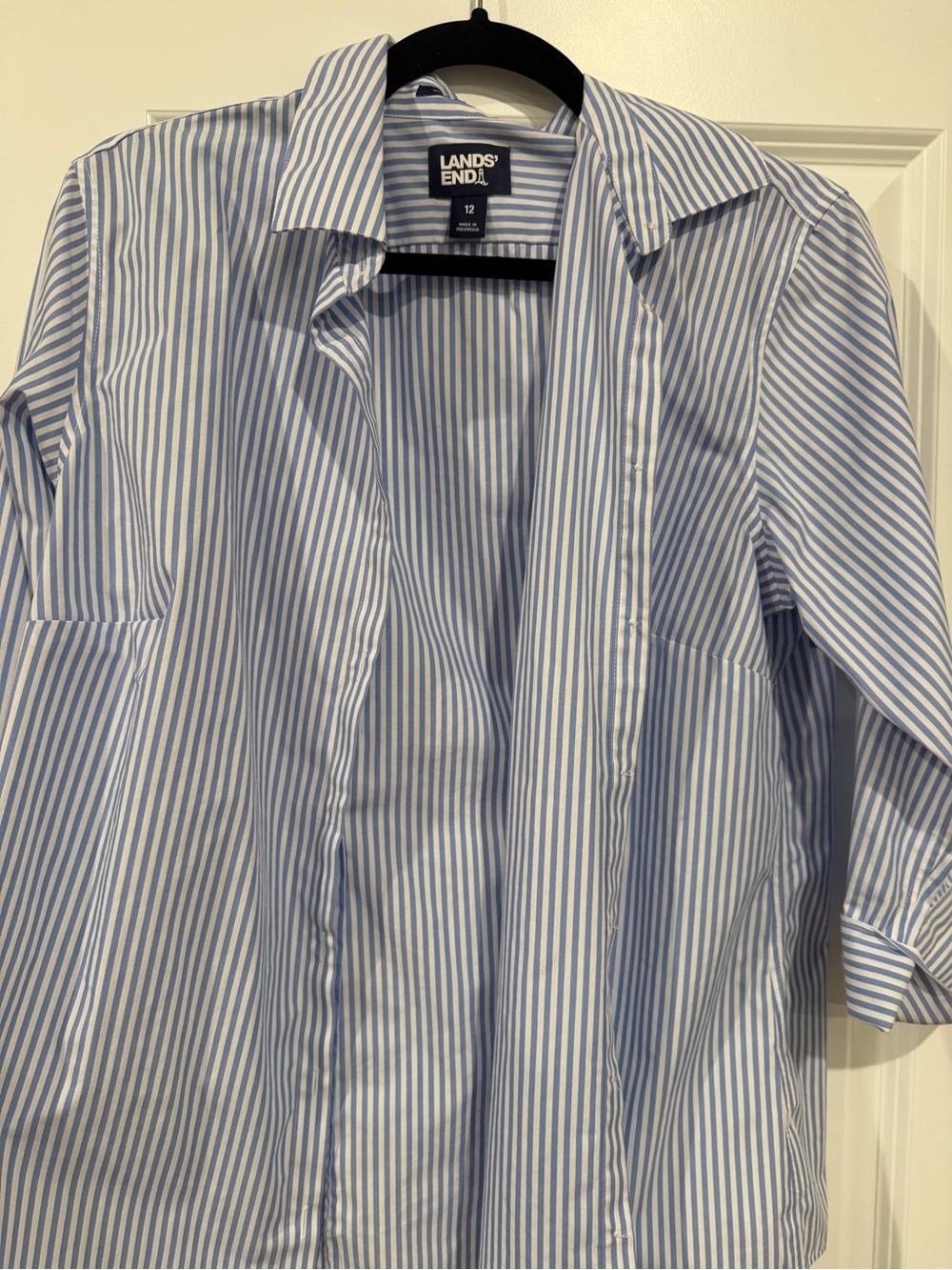 Lands' End Blue and White Stripe Button-Down Women's Shirt